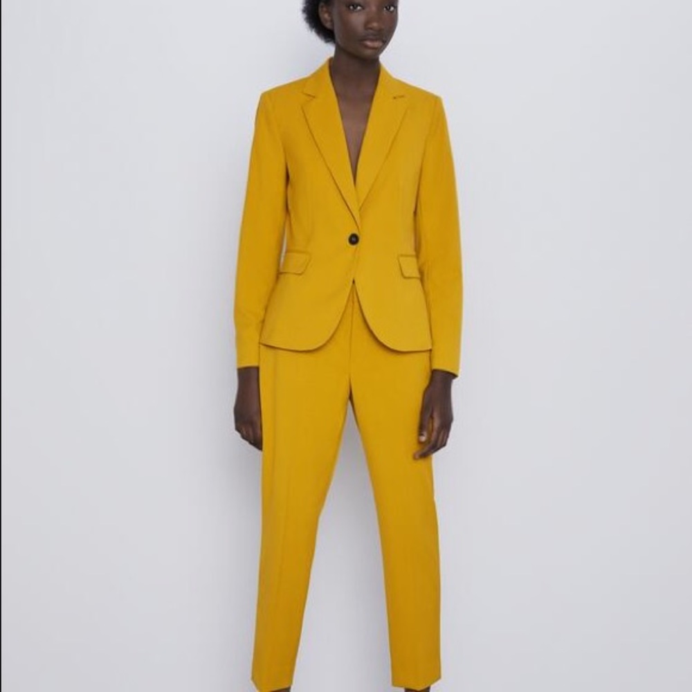 Zara Basic Blazer long sleeve with lapel collar, front welt pockets, back vent.